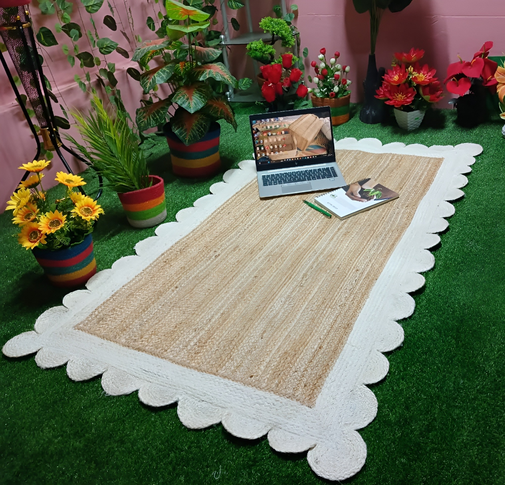 Picture of Jute colour & White Colour Jute Rugs/Mat