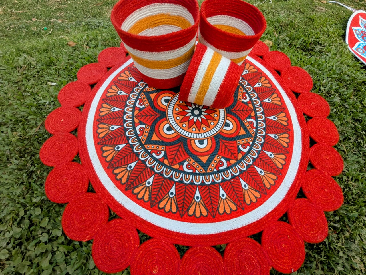 Picture of 3ft Cotton Print Floor Mat/Rugs 1p + 3p Basket set (4p set)