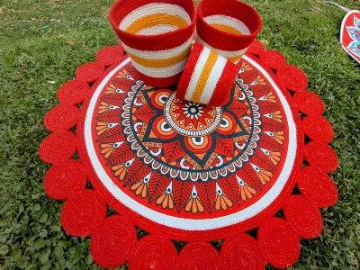 Picture of 3ft Cotton Print Floor Mat/Rugs 1p + 3p Basket set (4p set)