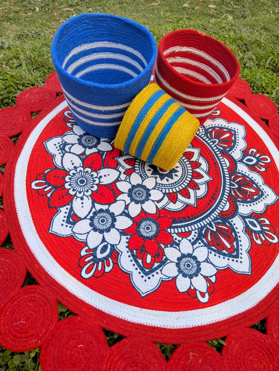 Picture of 3ft Cotton Print Floor Mat/Rugs 1p + 3p Basket set (4p set)