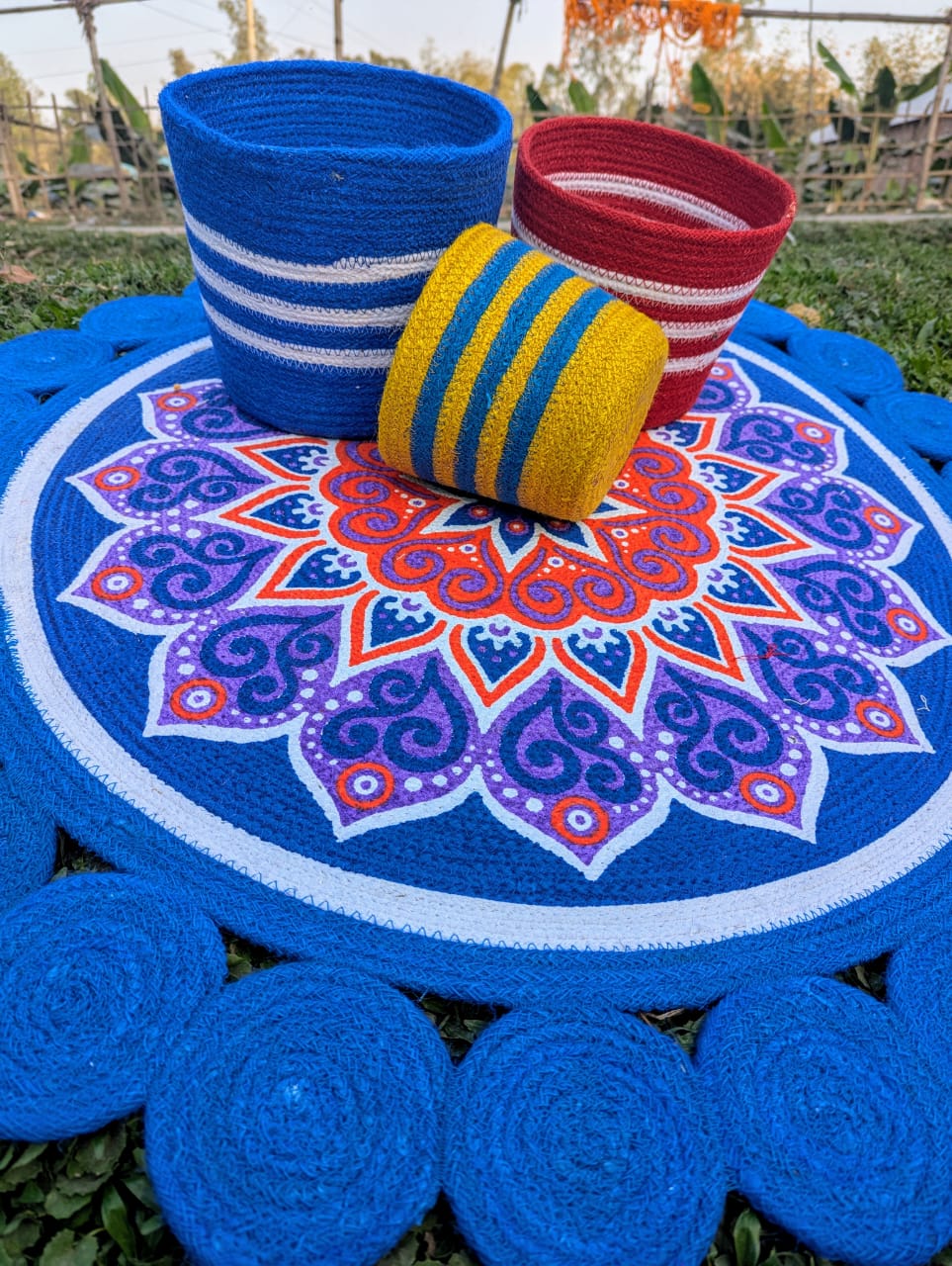 Picture of 3ft Cotton Print Floor Mat/Rugs 1p + 3p Basket set (4p set)