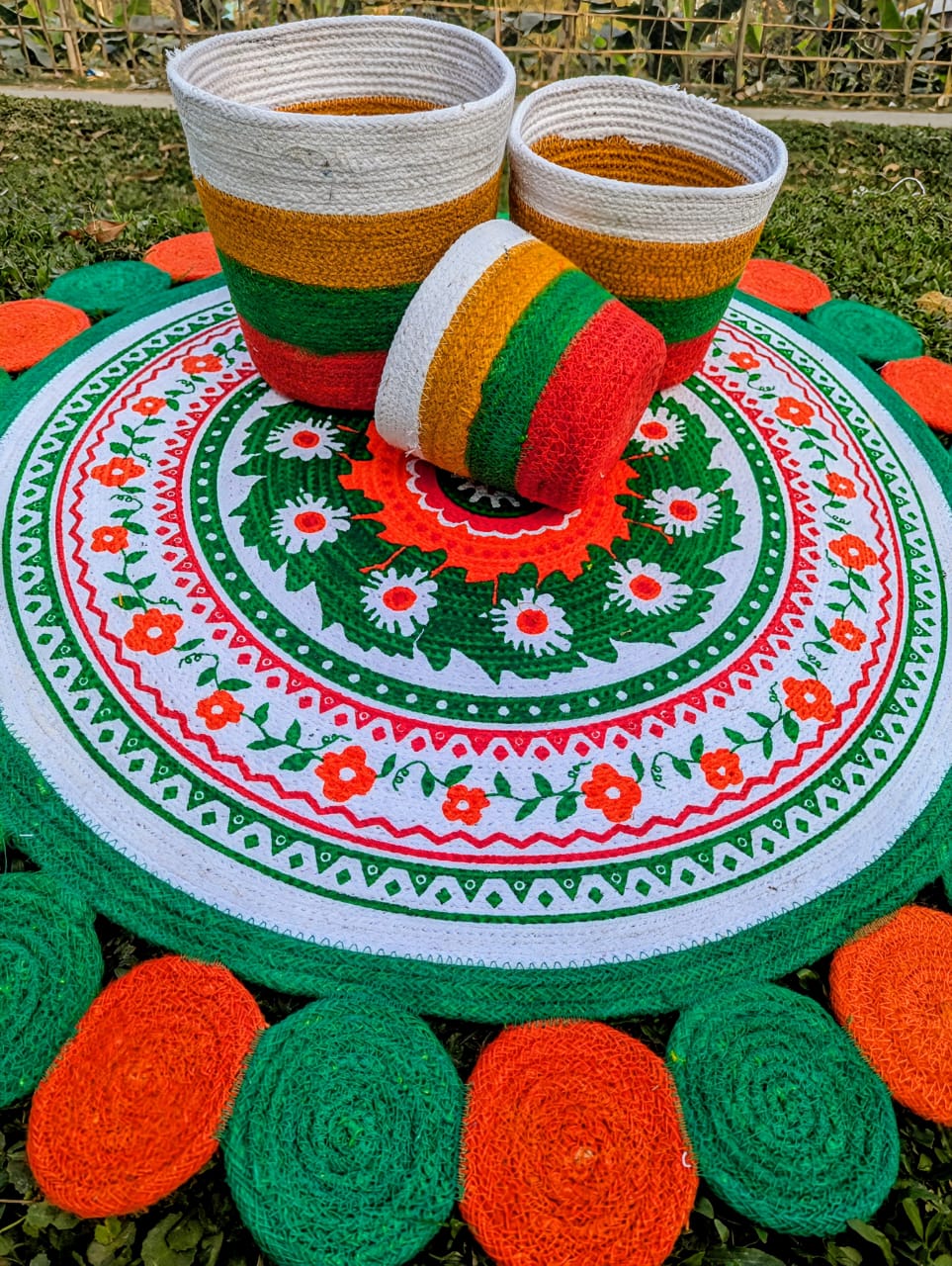 Picture of 3ft Cotton Print Floor Mat/Rugs 1p + 3p Basket set (4p set)