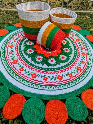 Picture of 3ft Cotton Print Floor Mat/Rugs 1p + 3p Basket set (4p set)