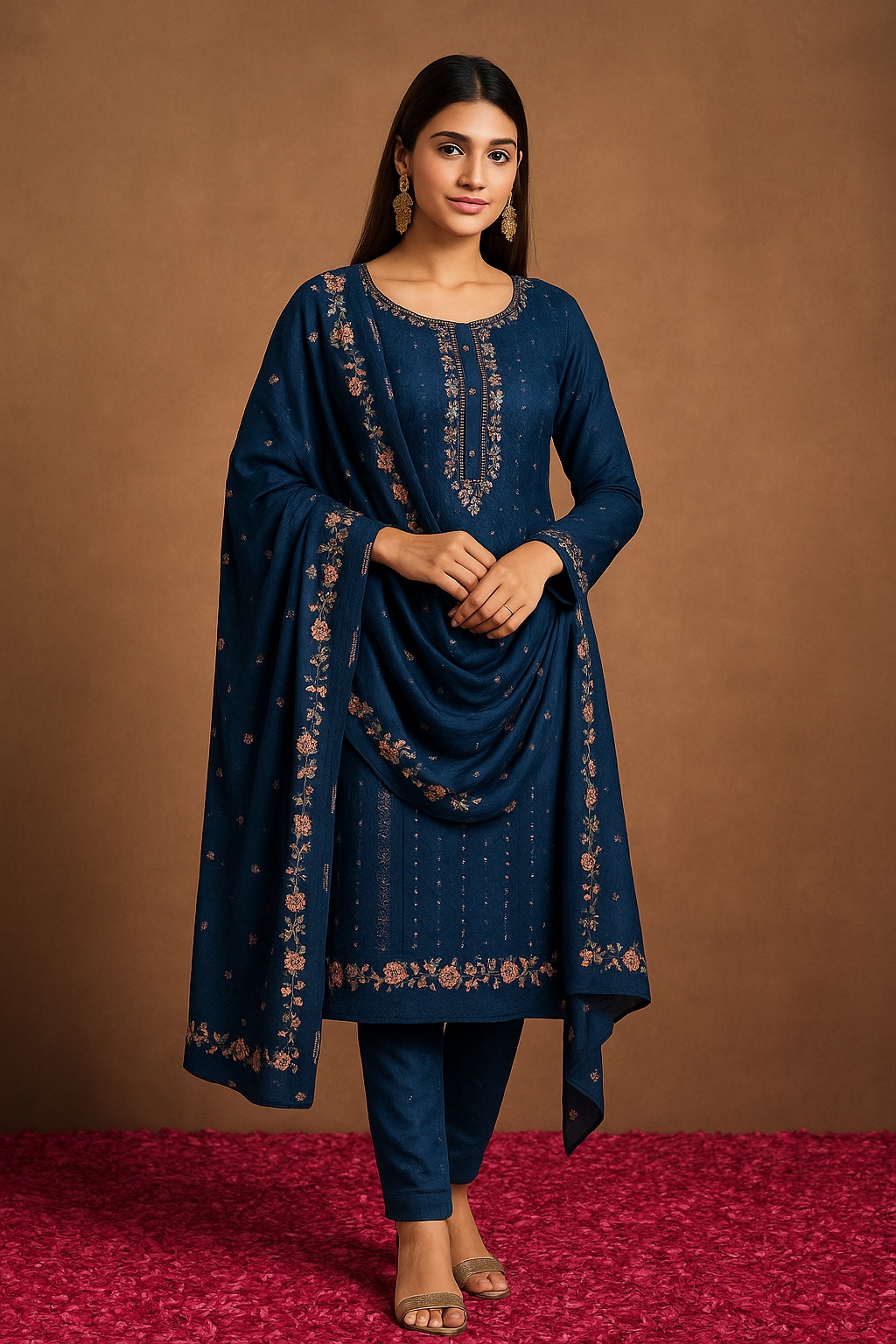 Picture of Women's Unstitched Three Piece Computer Embroidery Work Replica Party Dress - SA-1407