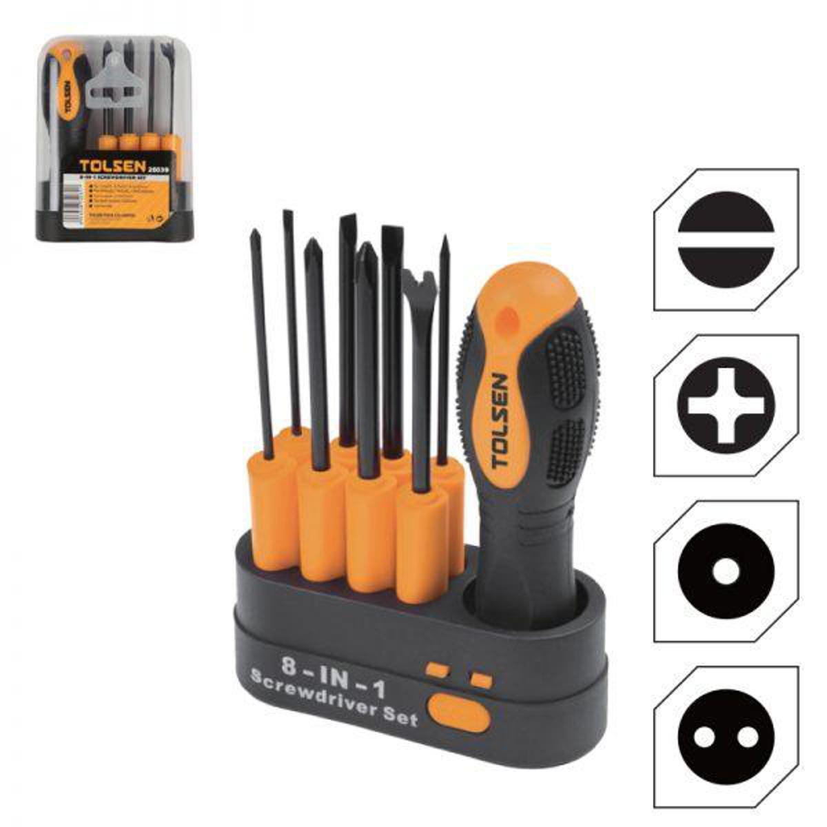 Picture of TOLSEN 8 in 1 Interchangeable Screwdriver Set w/ Case 20039 - Kings Trading