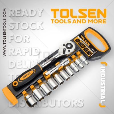Picture of Tolsen 12 Pcs Ratchet Handle With Sockets Set 3/8" Drive 15151