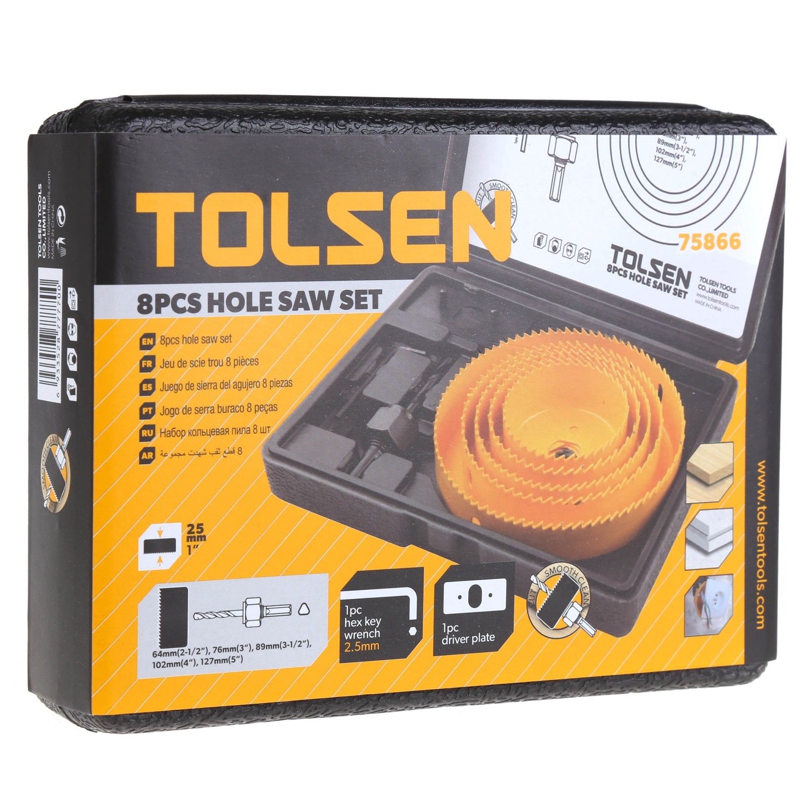 Picture of TOLSEN 8 Pcs Hole Saw Set 64-127mm Wood Plastic Boring Drill Circle Cutter Set 75866 - Kings Trading