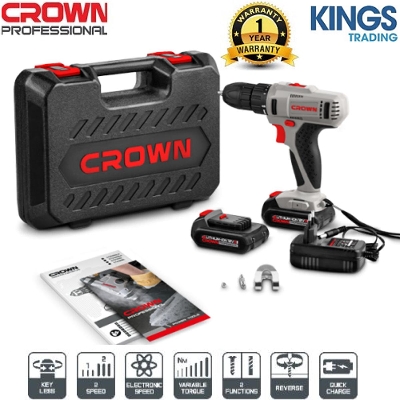Picture of CROWN 12V Cordless Drill & Screwdriver 10mm (3/8") Chuck with 2Pcs Battery CT21052 - Kings Trading