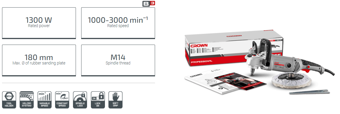 Picture of CROWN Polisher 180mm (7") 1300w CT13302 - Kings Trading