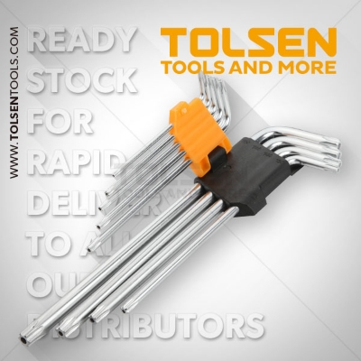 Picture of TOLSEN 9Pcs Extra Long Arm Torx Hex Key Set Star with Shaft Pin Slot Wrenches 20057 - Kings Trading