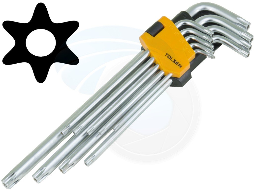Picture of TOLSEN 9Pcs Extra Long Arm Torx Hex Key Set Star with Shaft Pin Slot Wrenches 20057 - Kings Trading