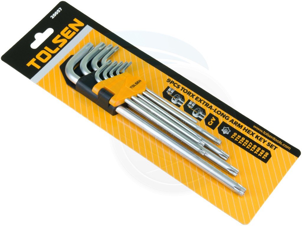 Picture of TOLSEN 9Pcs Extra Long Arm Torx Hex Key Set Star with Shaft Pin Slot Wrenches 20057 - Kings Trading