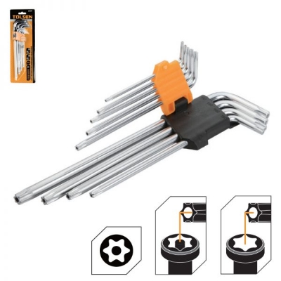Picture of TOLSEN 9Pcs Extra Long Arm Torx Hex Key Set Star with Shaft Pin Slot Wrenches 20057 - Kings Trading