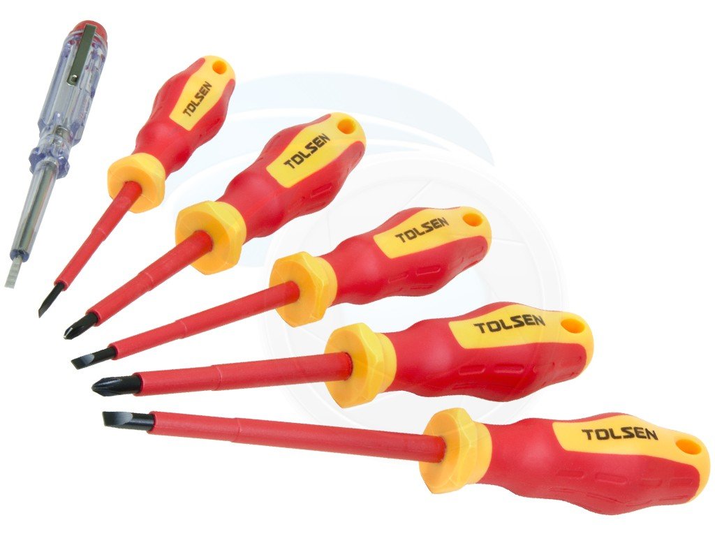 Picture of TOLSEN 6Pcs VDE Power Insulated 1000V Flat Phillips Handle Screwdrivers Set /38013 - Kings Trading