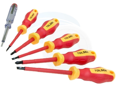 Picture of TOLSEN 6Pcs VDE Power Insulated 1000V Flat Phillips Handle Screwdrivers Set /38013 - Kings Trading