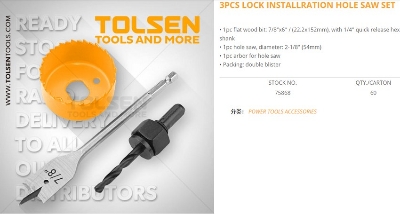 Picture of TOLSEN 3Pcs Door Lock Knob Installation Hole Saw Set 75868 - Kings Trading