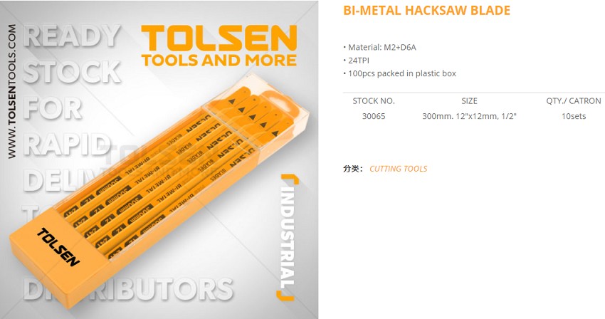 Picture of TOLSEN 10Pcs Hacksaw HSS Bi-Metal Steel Blade Refill (12"x1/2"x24T) 30065 - Kings Trading