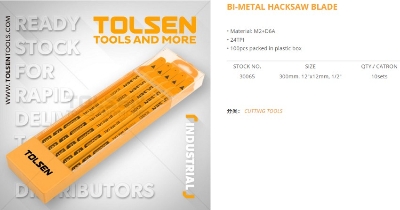 Picture of TOLSEN 10Pcs Hacksaw HSS Bi-Metal Steel Blade Refill (12"x1/2"x24T) 30065 - Kings Trading