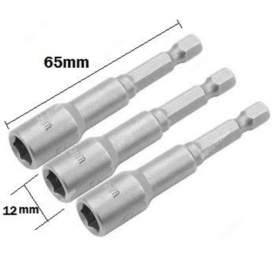 Picture of TOLSEN 3Pcs Magnetic Nut Socket Set (12mm x 65mm) Tek Screw Bits 77847 - Kings Trading