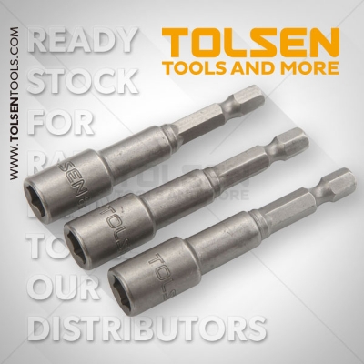 Picture of TOLSEN 3Pcs Magnetic Nut Socket Set (10mm x 65mm) Tek Screw Bits 77845 - Kings Trading