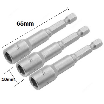 Picture of TOLSEN 3Pcs Magnetic Nut Socket Set (10mm x 65mm) Tek Screw Bits 77845 - Kings Trading
