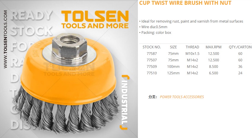 Picture of TOLSEN 3" Cup Twist Wire Brush with Nut (75mm-M10)  Industrial quality 77587 - Kings Trading