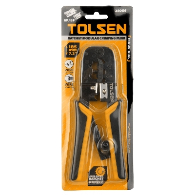 Picture of TOLSEN Ratchet Modular Crimping Pliers with round cable stripper (7.3 "/185mm 8P/6P) 38054 Industrial Series - Kings Trading