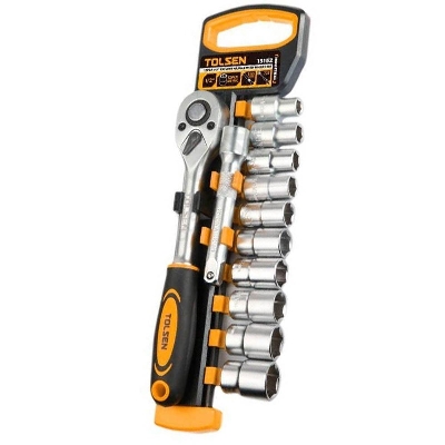 Picture of TOLSEN 12Pcs 1/2" Drive Quick Release Reversible Ratchet Handle with Sockets Set Industrial Series 15152 - Kings Trading