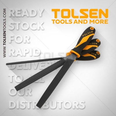 Picture of TOLSEN 3pcs Steel File set (8") Flat, Half Round, Round TPR Handle For Metal Work Model: 32033