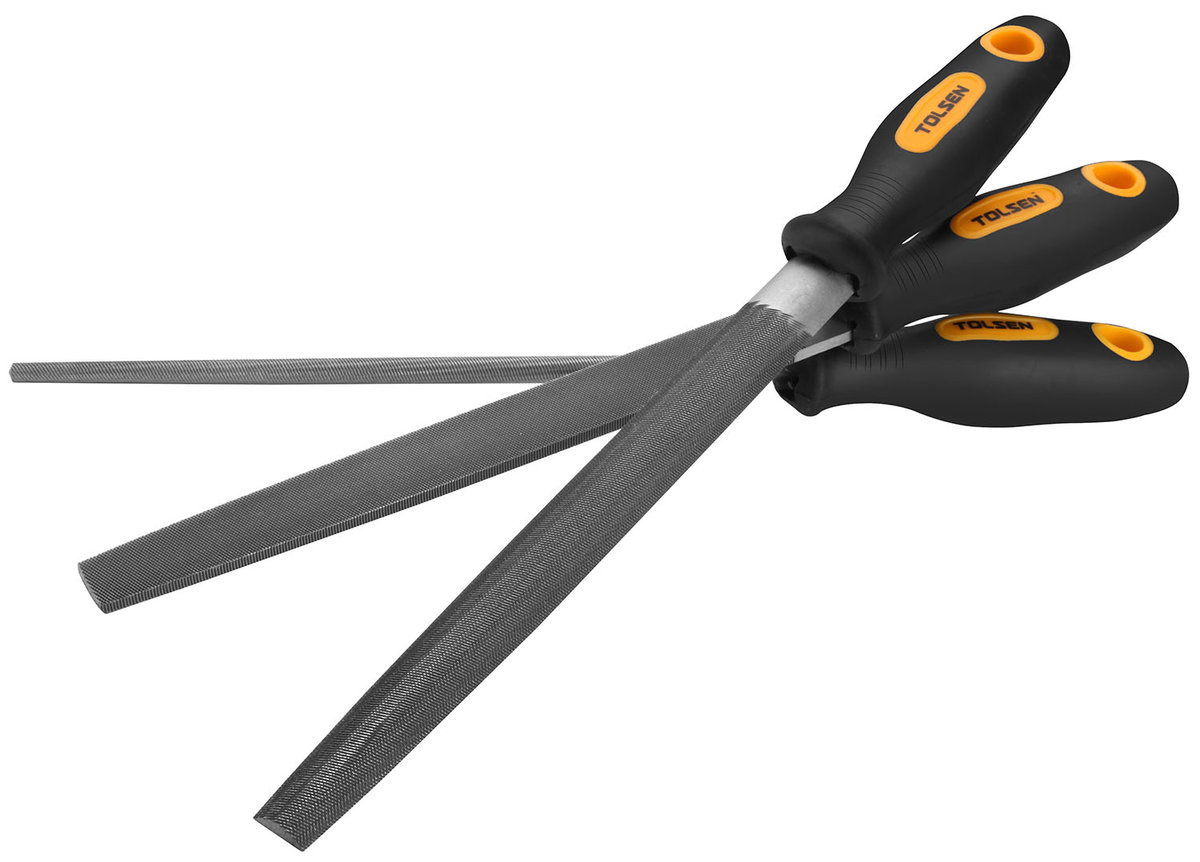 Picture of TOLSEN 3pcs Steel File set (8") Flat, Half Round, Round TPR Handle For Metal Work Model: 32033