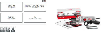 Picture of CROWN Straight Die Grinder 6mm(1/4") Collet Long Neck 600W/ CT13307 - Kings Trading