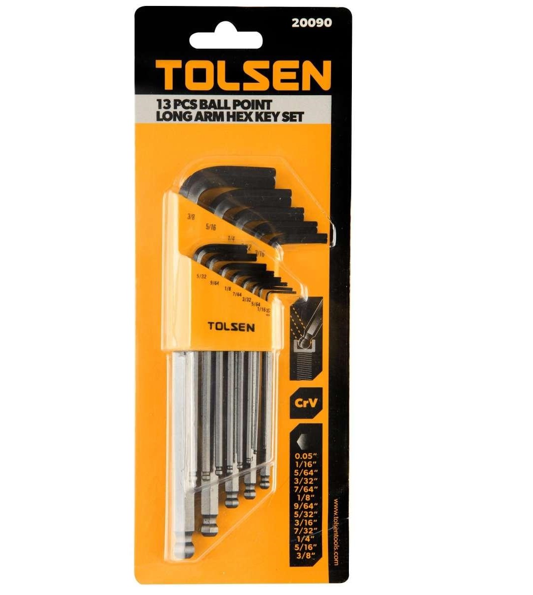 Picture of Tolsen 13PCS Ball Point Long Arm Allen Hex Key Set (Inches) Black Finish 20090