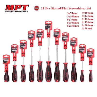 Picture of MPT 11 Pcs Non-Slip Magnetic Tip CR-V Slotted/Flat Screwdriver Set  MHA01011S - Kings Trading