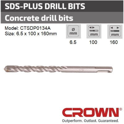 Picture of CROWN 6.5x100x160mm SDS-plus Drill Bit for Concrete Model: CTSDP0134A - Kings Trading