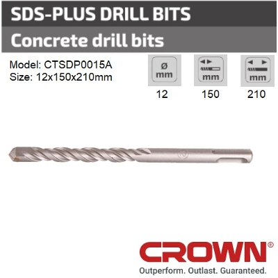 Picture of CROWN 12x150x210mm SDS-plus Drill Bit for Concrete Model: CTSDP0015A - Kings Trading