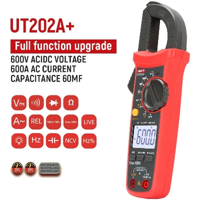 Picture of UNI-T UT202A+ True RMS Clamp Meter 600A Auto Range Multi Testers for Voltage Current Resistance Capacitance Testing UT202A+