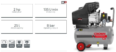 Picture of CROWN 25L Air Compressor 25L 2HP/1.5kW CT36028 - Kings Trading