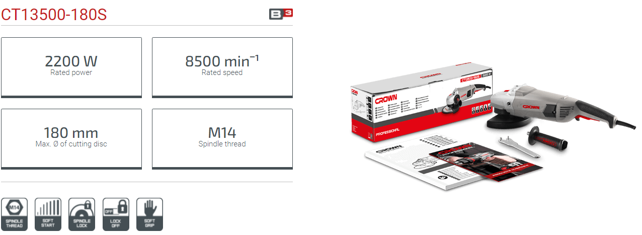 Picture of CROWN 7" Angle Grinder 180mm, 2200W CT13500S - Kings Trading