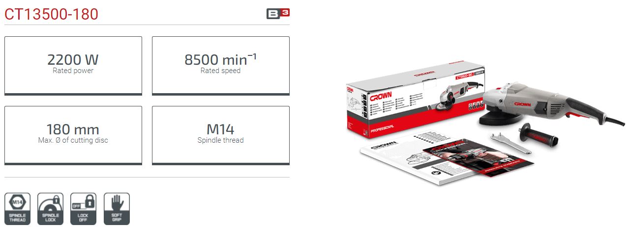 Picture of CROWN 7" Angle Grinder 180mm, 2200W CT13500 - Kings Trading