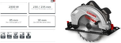 Picture of CROWN Circular Saw 235mm 2000W CT15210 - Kings Trading