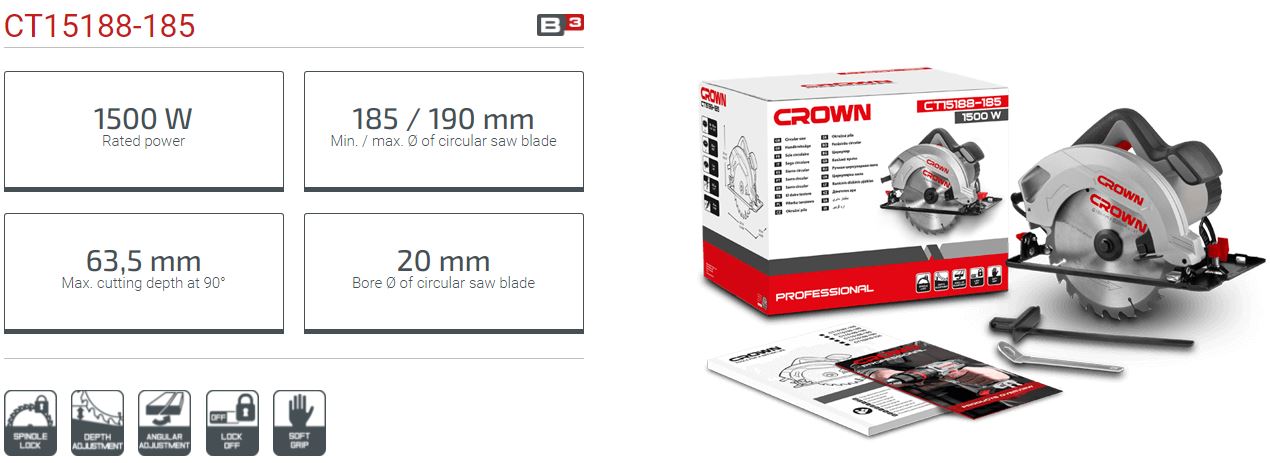 Picture of CROWN Circular Saw 185mm 1500W CT15188 - Kings Trading