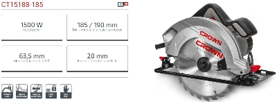Picture of CROWN Circular Saw 185mm 1500W CT15188 - Kings Trading
