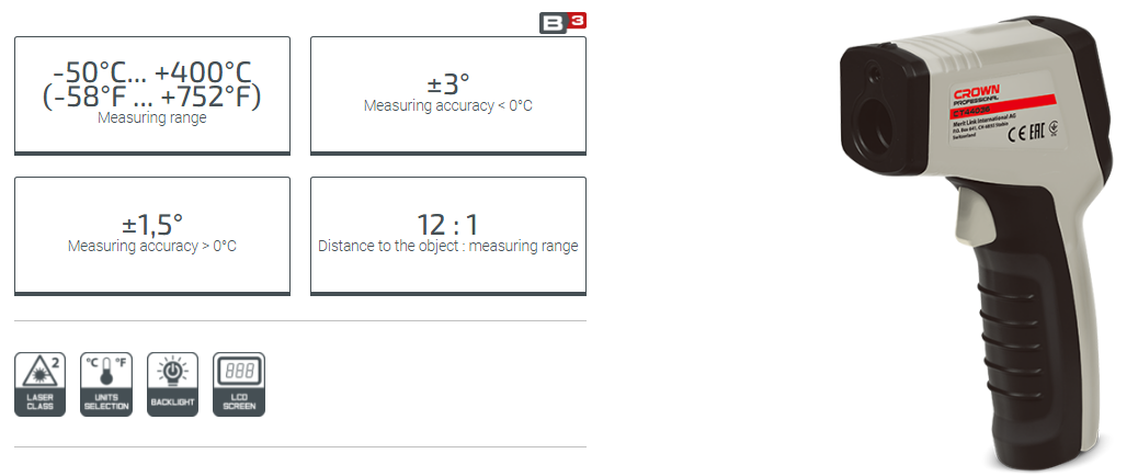 Picture of CROWN Thermon Detector Infrared (-50°C to +400°C) CT44036 - Kings Trading