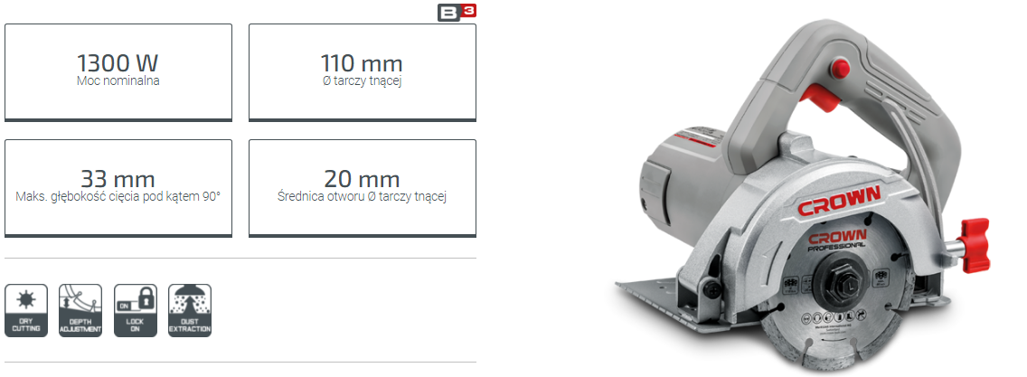 Picture of CROWN Marble Saw 1300w, Blade 110mm, Bore 20mm CT15228 - Kings Trading