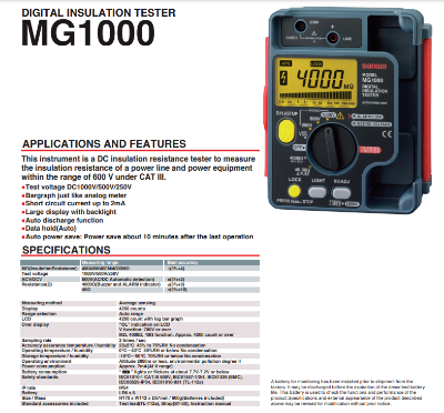 Picture of Sanwa MG1000 Digital Insulation Tester