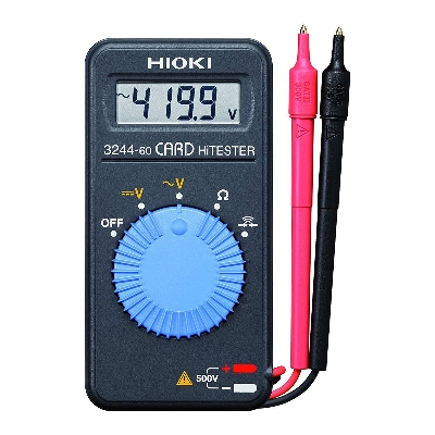 Picture of Hioki 3244-60 Card HiTester and Digital Multimeter, 41.99 Megaohms Resistance, 500V AC/DC Voltage Pocket Size