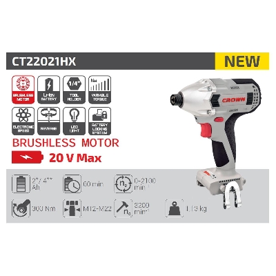 Picture of CROWN Cordless Drill Screwdriver Lithium-ion 20V 4Ah CT22021HX - Kings Trading