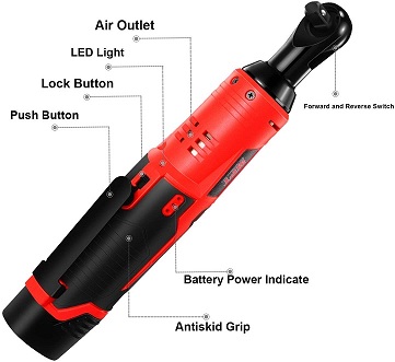 Picture of MPT Cordless Ratchet Wrench Kit 12V 3/8" 40Nm with LED, 7 Bolts Lithium-Ion Battery with 1 Hour Fast Charger MCRW1240.B1 - Kings Trading