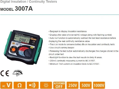 Picture of KYORITSU 3007A Digital Insulation/Continuity Tester Test voltage 250V/500V/1000V - Kings Trading