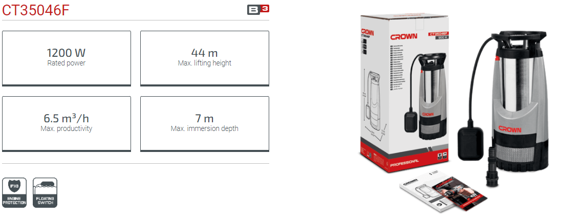 Picture of CROWN Submer Pump 1200W CT35046F - Kings Trading